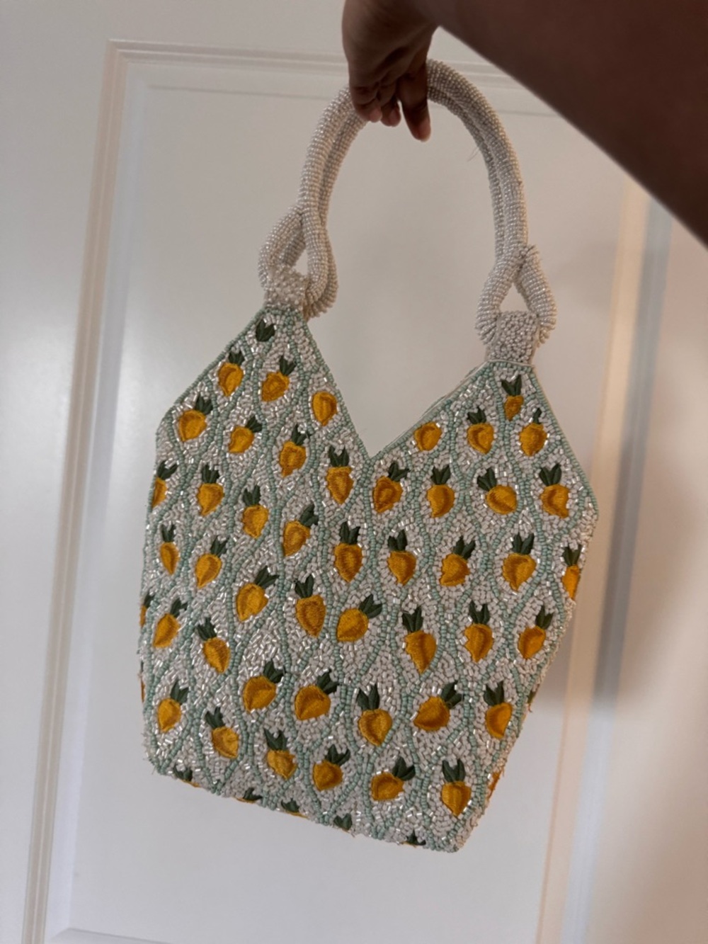 Handcrafted Yellow Pineapple Beaded Tote Bag - Picture 3 of 4